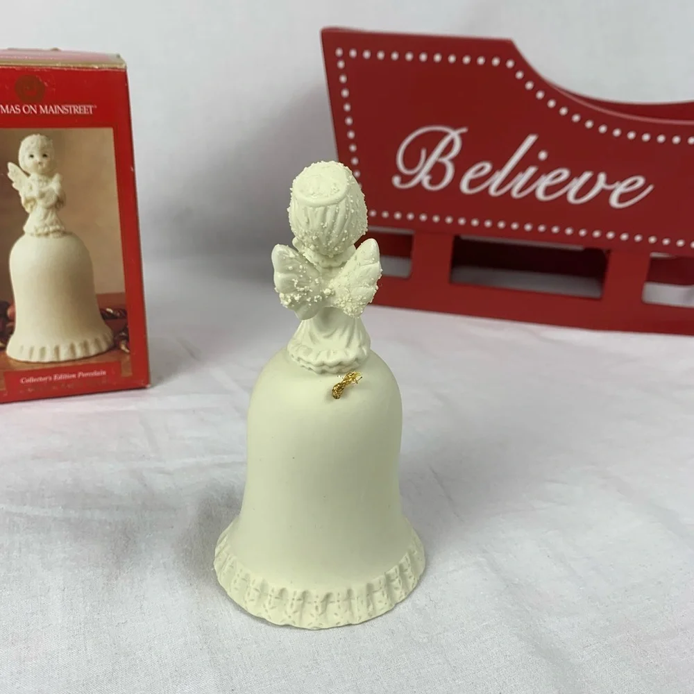 Vintage Holiday Angel Bell Figurine Cream  In Original Box Holiday Decor